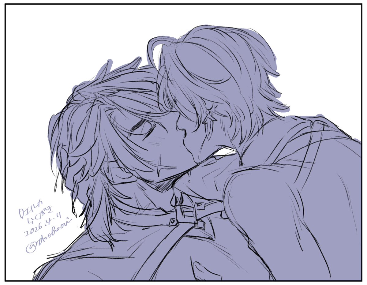 線画飽きたから少しの時間落描きを許した(ロエルカ)