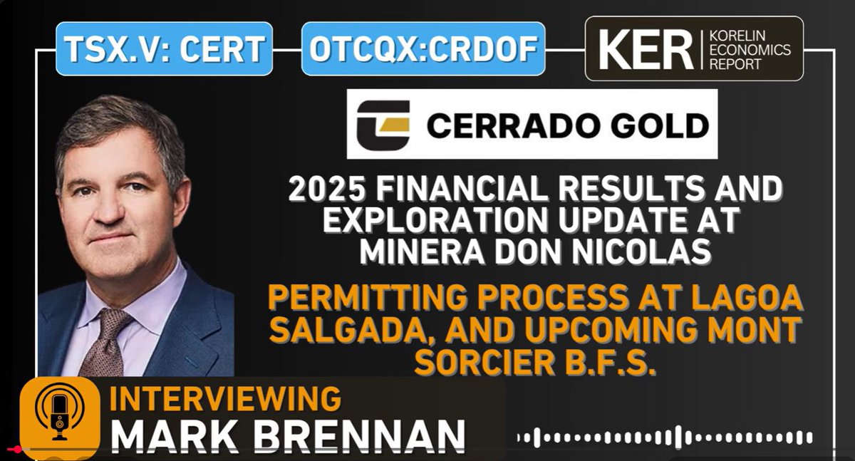 CerradoGold's tweet image. Mark Brennan, CEO of Cerrado Gold Inc. ( $CERT.V, $CRDOF), joins The KE Report to review full-year 2025 financial and operational metrics at Minera Don Nicolas, a#gold mine in Argentina.  Also discussing the aggressive 70,000-meter #exploration program on tap for MDN into 2026,