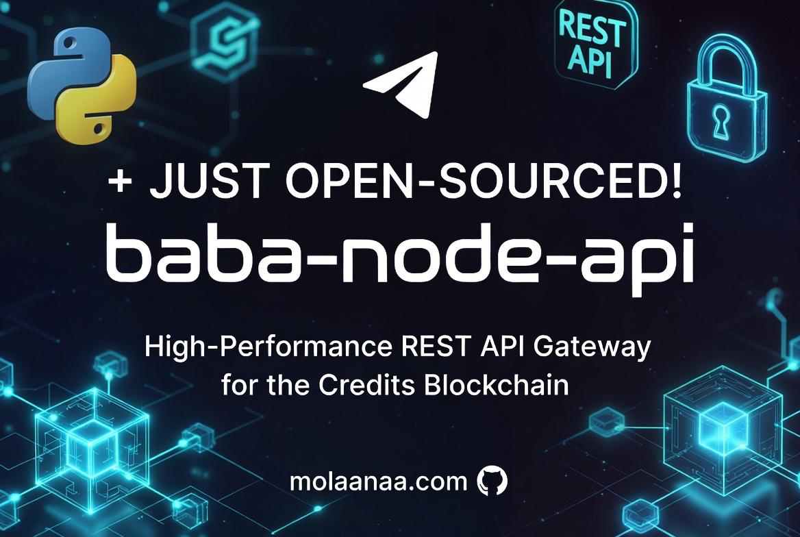 CreditsOnChain's tweet photo. We’re thrilled to see community members contributing to the @creditscom ecosystem!

​The BABA Node API is now open-source. A high-performance REST API Gateway designed to save developers' time and simplify building dApps on Credits (CS).

​Full details: https://t.co/0wftL4fLgk https://t.co/n3OAuJgClo