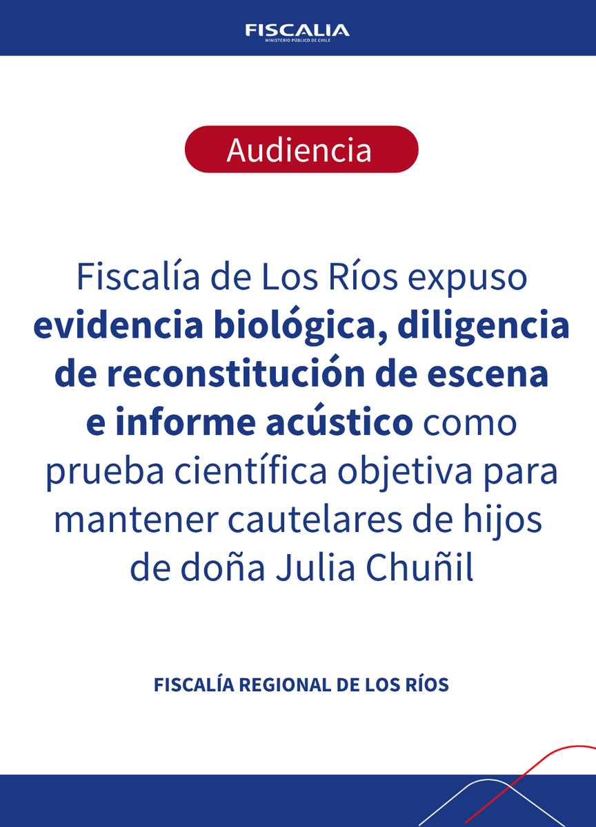 FiscaliaLosRios's tweet image. 🔵 La Fiscalía Regional de #LosRíos expuso evidencia biológica, diligencia de reconstitución de escena e informe acústico como prueba científica objetiva para mantener las medidas cautelares de hijos de doña Julia Chuñil Catricura.

#Fiscalía #juliachuñil #evidencia #pruebas
