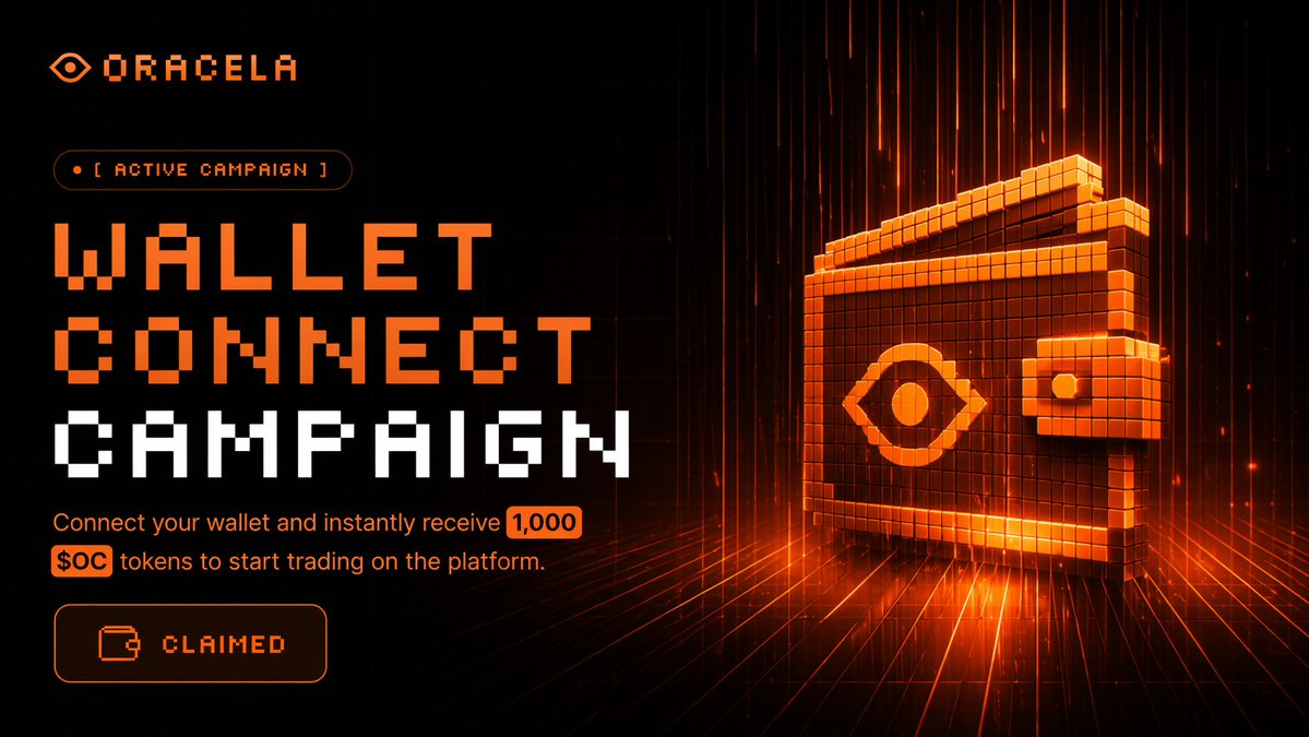 oracela_purse's tweet photo. WALLET CONNECT CAMPAIGN IS LIVE.

Connect your wallet and instantly receive 1,000 $OC to start trading on Oracela.

Claim now. Get positioned early.

#Oracela #WalletConnect #Web3Campaign #CryptoRewards #PredictionMarkets https://t.co/ePiWCJ9h86