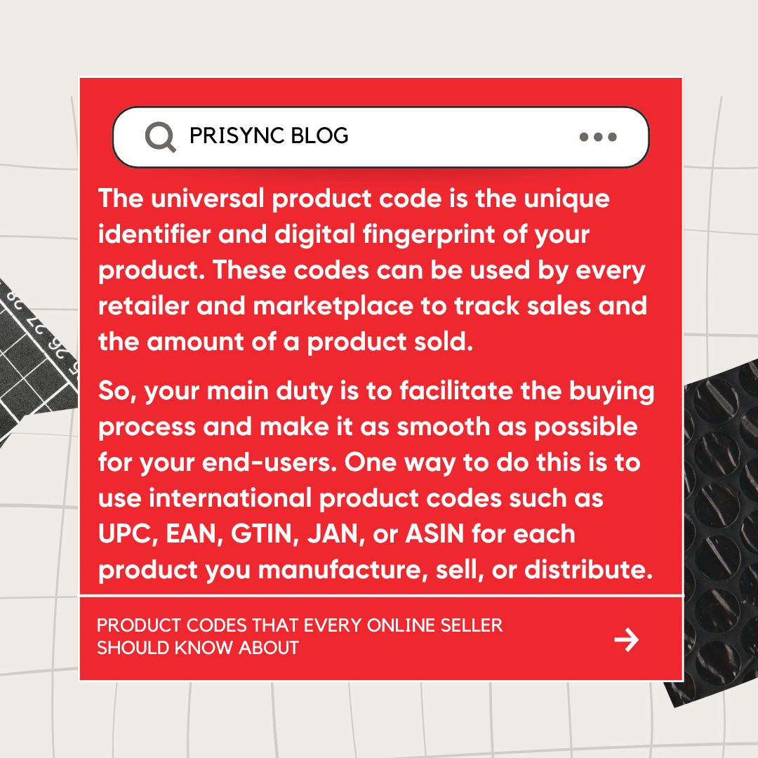 PrisyncCom's tweet image. How do #productcodes like SKUs, UPCs, and EANs impact your business? 🔢 
 
Our blog explains the different types of product codes, their importance, and how they simplify inventory management, sales tracking, and pricing automation!🚀
buff.ly/AuzeS8U

#InventoryManagement