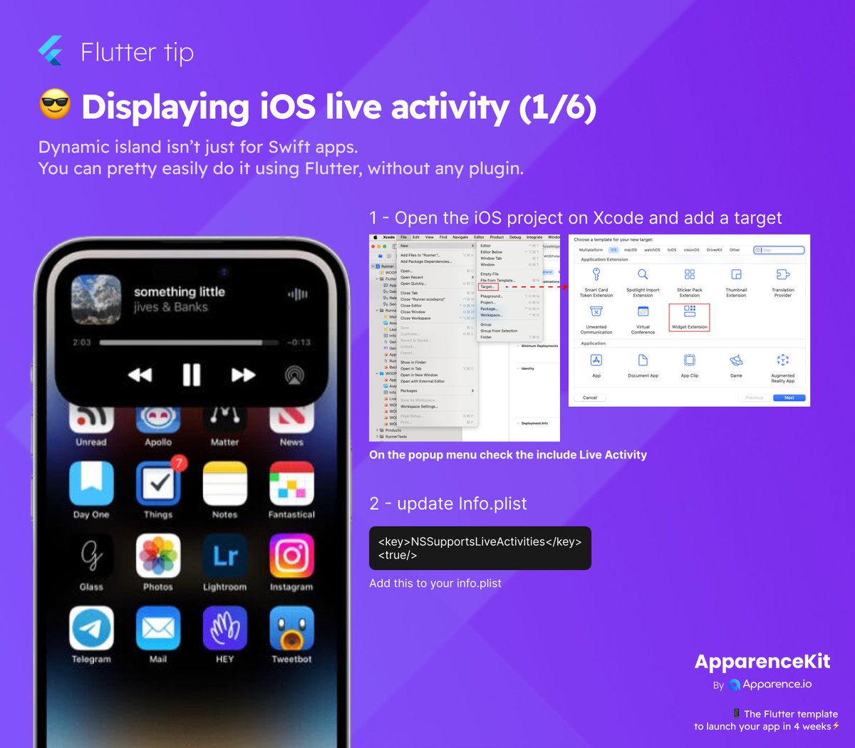 mcflyDev's tweet photo. 🧐 Flutter tips
How to show iOS live activity using Flutter

#flutterdev #fluttertips https://t.co/G4MtcurKpI