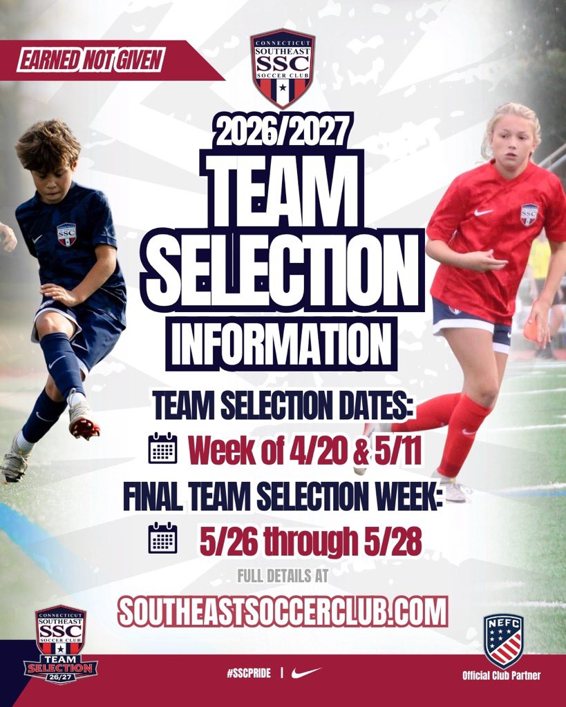 SEsoccerclubCT's tweet photo. 𝐑𝐄𝐆𝐈𝐒𝐓𝐑𝐀𝐓𝐈𝐎𝐍 𝐎𝐏𝐄𝐍

Registration for our 26/27 Team Selection Events is now OPEN.

Take the next step with SSC &amp; get in front of our coaches in an environment built to challenge, develop &amp; compete.

𝑹𝑬𝑮𝑰𝑺𝑻𝑹𝑨𝑻𝑰𝑶𝑵: https://t.co/iccMYyadcO

#SSCPride https://t.co/1sSz0ME0Wh