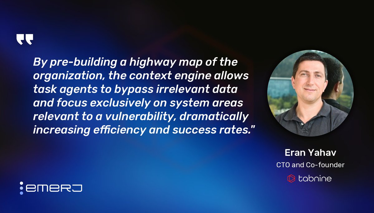 Emerj's tweet image. Standard LLMs aren't enough for enterprise scale. Tabnine CTO @EranYahav breaks down the RAG frameworks driving #AIinBusiness with @emerj. See what changes first—and what pays off fastest: zurl.co/igVNY