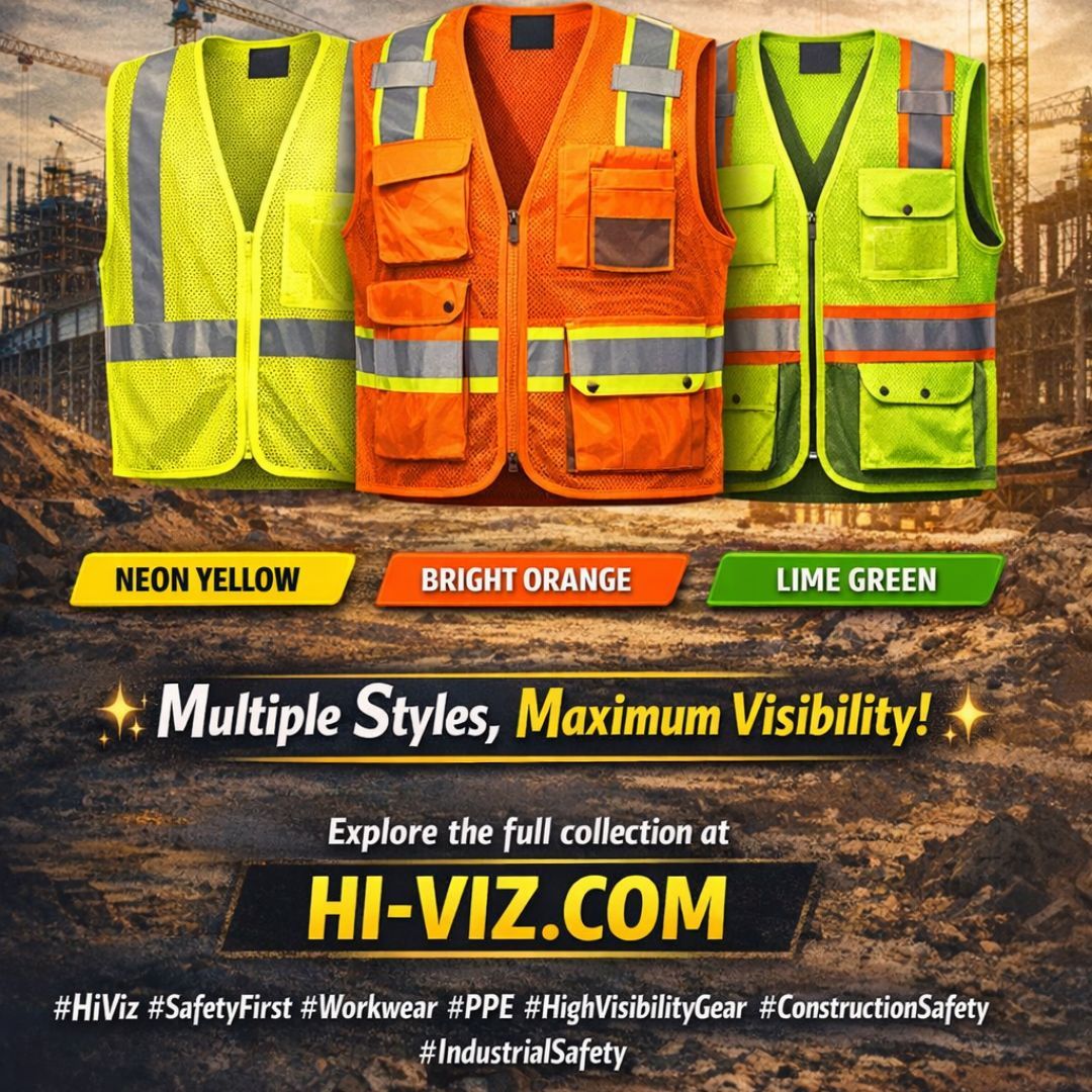 HiVizSafety's tweet image. From standard mesh vests to heavy‑duty surveyor styles built for rugged worksites, we’ve got the perfect fit for every industry.

🟡 Neon Yellow
🟠 Bright Orange
🟢 Lime Green

🔗 Explore the full collection at hi-viz.com

#HiViz #SafetyGear #Workwear #PPE