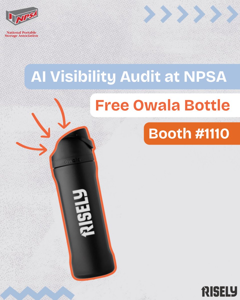 Stop by Booth #1110 to get a FREE AI Visibility Audit for your storage business. See exactly how you rank in 2026’s AI-driven search world. 🤖

BONUS: Complete your audit at the booth and snag a FREE Risely x Owala Bottle! (While supplies last!)💧✨

#NPSA2026 #PortableStorage