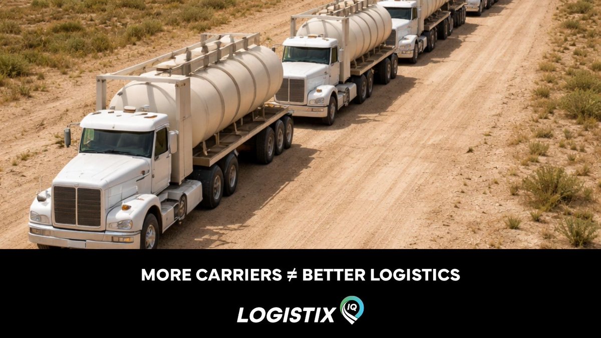 LogistixIQ's tweet image. Adding more carriers to fix carrier fragmentation is like adding more lanes to fix traffic.

The problem isn't the carrier count.

It's the orchestration layer sitting above them — or the lack of one.

shorturl.at/K599z 

#OilfieldLogistics #4PL #LogistixIQ