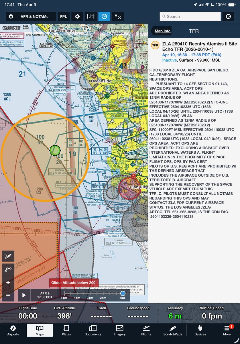 JoeMoreno's tweet photo. That orange circle is where Atemiss II [sic] will splash down today. ￼ https://t.co/dPgcrprvgZ