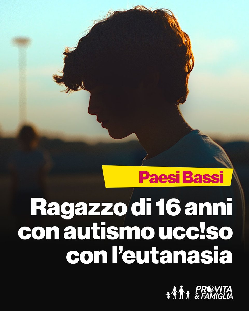 Aveva 16 anni. Era autistico. Soffriva di depressione e ansia. Lo Stato olandese lo ha ucciso.

Come Noelia Castillo, 25 anni, eliminata in Spagna con l'eutanasia di Stato. Non casi isolati: è la logica di leggi che trasformano la fragilità in un problema da eliminare.

L'Italia