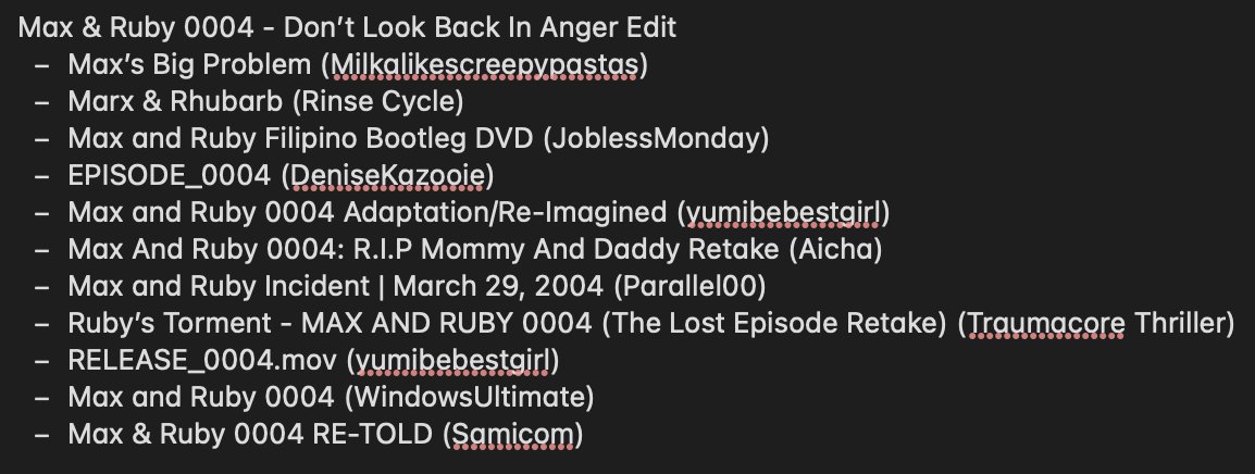 Cutletz_Real's tweet image. This is something im probably gonna do, if anyone wants to suggest good retakes, or if I should remove any on the list currently then let me know

#MaxAndRuby #MaxAndRuby0004 #creepypasta