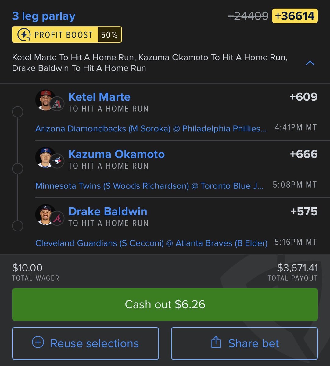 Been cold the just week, but nothing like a 366 to 1 banger to turn things around around.

For all my bets, check out <a href="/ParlayScience/">ParlayScience</a>, use promo code “grant50” for 50% off

Sign up here: whop.com/parlayscience/…