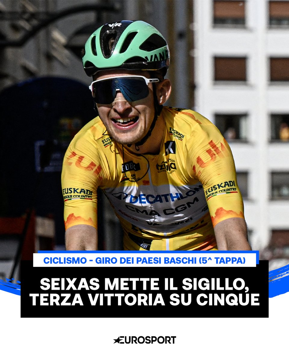Eurosport_IT's tweet image. SEIXAS NON SI FERMA PIÙ 🚴‍♂️🔥

Il francese vince anche la quinta tappa del Giro dei Paesi Baschi, batte Lipowitz in volata e centra il terzo successo in questa edizione. Classifica sempre più nelle sue mani, mentre Roglic perde terreno! 🚴‍♂️🙌

#Ciclismo #Cycling #Itzulia2026