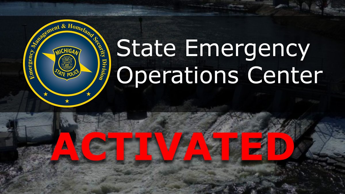 MichEMHS's tweet photo. 🚨SEOC ACTIVATION🚨Governor Gretchen Whitmer activated the State Emergency Operations Center (SEOC) at 10 a.m. today to monitor rising water levels and ongoing flooding concerns with the Cheboygan Lock and Dam.  Over the past 24 hours, the river has risen to 18 inches below the top of the Cheboygan Dam. If water levels reach 12 inches below the crest of the dam, the response will expand to include additional public safety measures. 

⬇️Check the comments section for the latest information regarding the activation.

👍Click “follow” to ensure you see important updates. This page is the official source of emergency and disaster information from the State of Michigan.

@MichStatePolice | #emergencymanagement | #PublicSafety | #EmergencyPreparedness | #DisasterResponse | #miwx