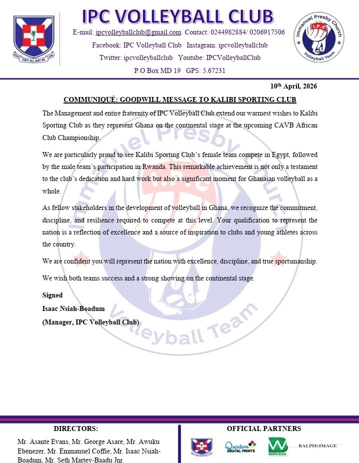 Club Statement: Kalibi Sporting Club

#ipcvolleyballclub