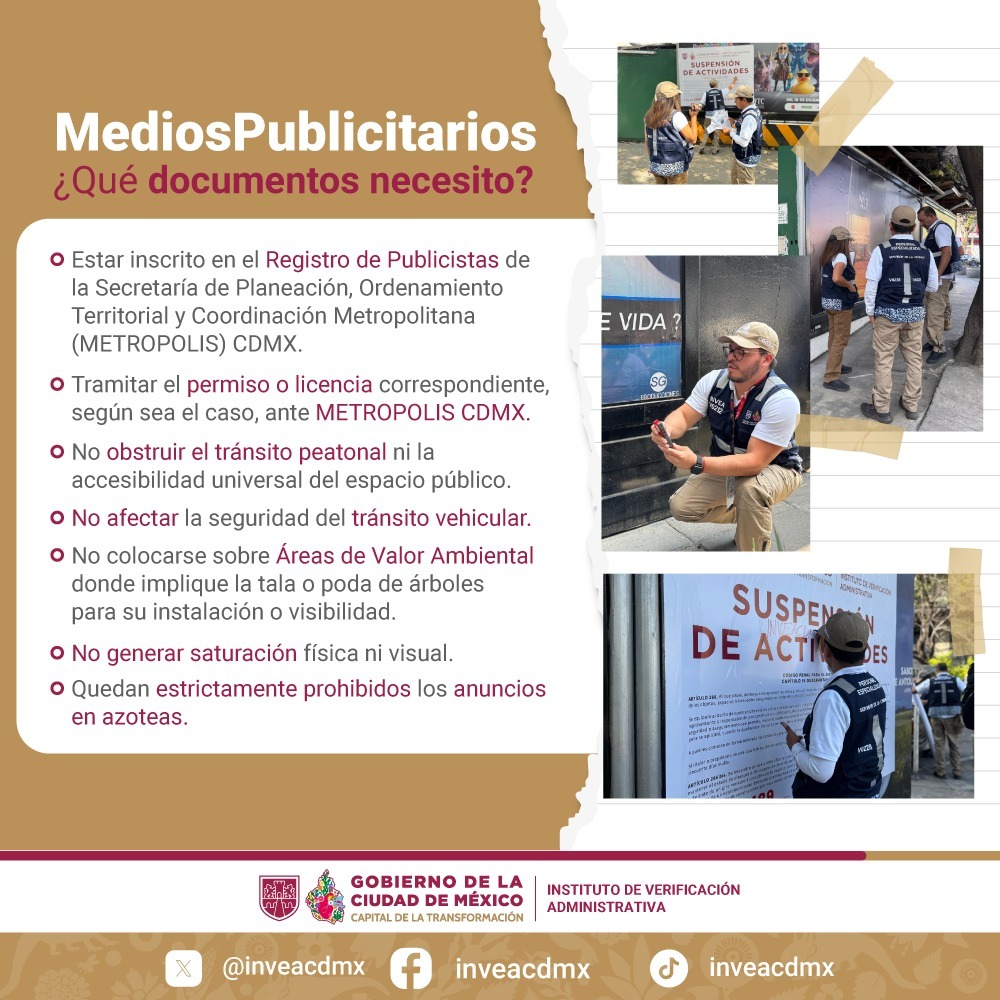 Por un paisaje urbano limpio y seguro 🏙️✨
En el #INVEA promovemos que los medios publicitarios operen en regla y no saturen nuestro entorno visual.

Si tienes dudas sobre este tema, acude al área de #AtenciónCiudadana y solicita asesoría gratuita.
Nos ubicamos en:
📍 Calle