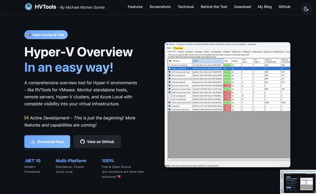 ITConnect_fr's tweet image. 🚀 HVTools : un outil d’inventaire open source pour Hyper-V

HVTools est à Hyper-V ce que RVTools est à VMware ! Le genre d'outil super pratique qui simplifie la vie des admins.

Je vous en parle 🔽 
- it-connect.fr/hvtools-un-out…

#hypev #opensource #virtualisation #sysadmin