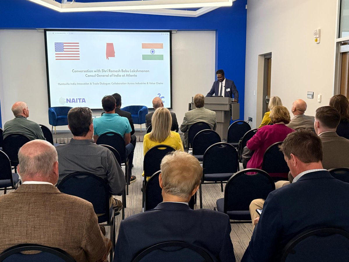 CGI_Atlanta's tweet photo. Consul General participated in a curated conversation event on advancing India–U.S. innovation and trade collaboration, hosted by North Alabama International Trade Association - NAITA in partnership with Invention to Innovation Center in Huntsville, Alabama.

The discussion covered opportunities across key sectors including aerospace, defense, life sciences, and advanced manufacturing, while highlighting pathways for deeper industry linkages, technology partnerships, and value chain integration.