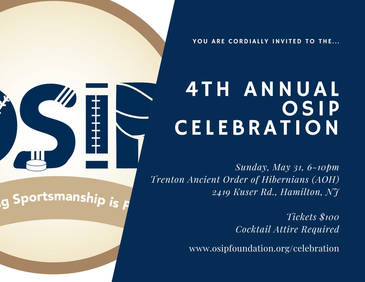 OSIPFoundation's tweet photo. Super excited to announce that tickets are now on sale for the 4th Annual OSIP Celebration on Sunday, May 31, from 6-10pm at the Trenton Ancient Order of Hibernians (AOH) on Kuser Rd. in Hamilton.  Tickets are $100 each and can be bought at https://t.co/L7bhrqxCZv. https://t.co/lxK21XDac3