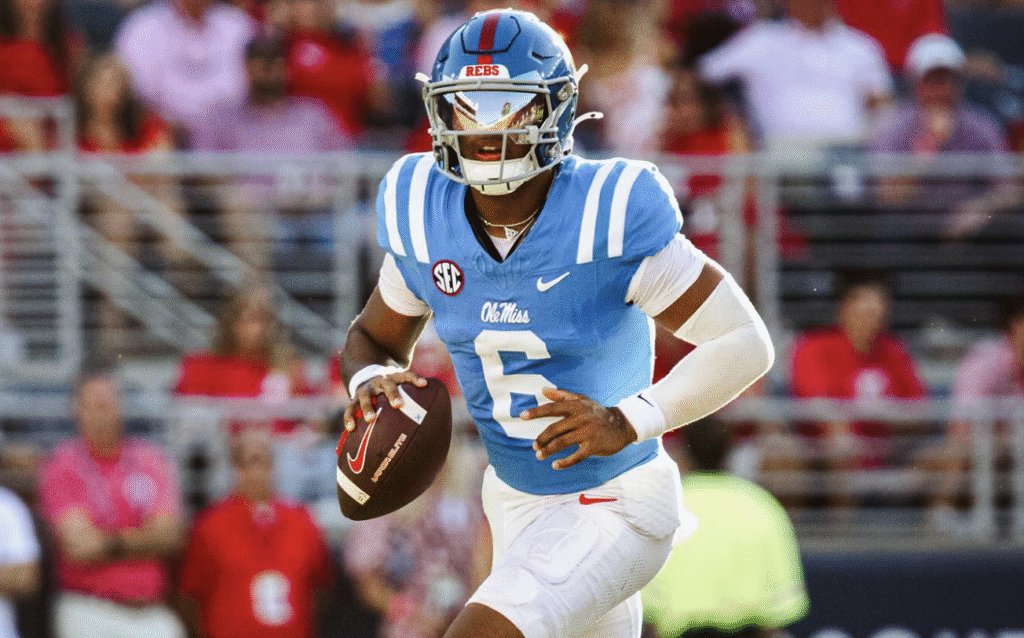 NCAAFNation247's tweet image. ● QB Spotlight ●

Trinidad Chambliss - Ole Miss

• Chambliss is one of the top returning QBs in #CFB for 2026 and comes in at #2 in my Rankings. Last season he finished 8th in Heisman Voting and did that while not even starting at the beginning of the year. Last season he