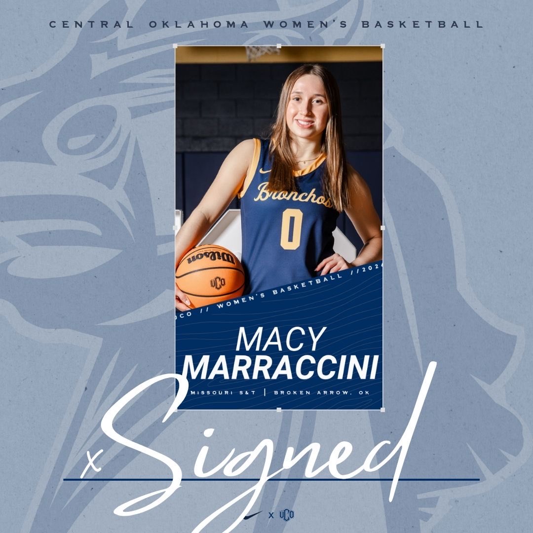 UCOWBB's tweet image. Oklahoma kid, back where she belongs.
Broken Arrow ➡️ Edmond

Welcome Macy Marraccini to the Broncho family.
Missouri S&amp;amp;T transfer bringing grit, edge, and that competitor mentality.

#RollChos