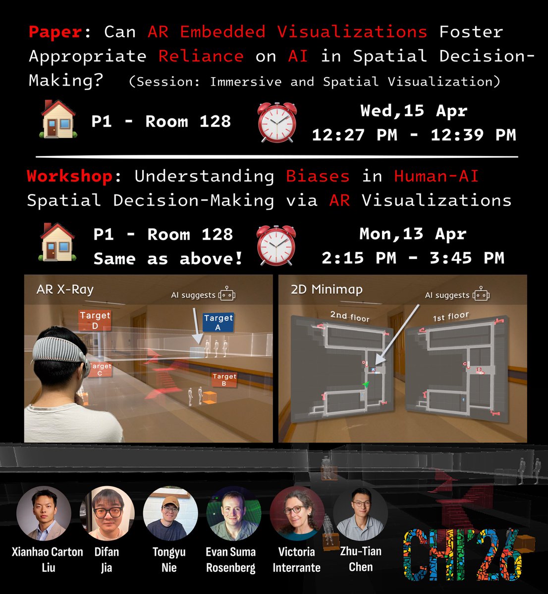 CartonLiu's tweet image. Catch me up and let’s connect at #CHI2026! Flying to the sky now✈️
Fun fact is I will show up in the
Same room P1 - Room 128 a lot!🤩
Wed for full paper
Mon for workshop
#XR + #AR + #AI in #HCI