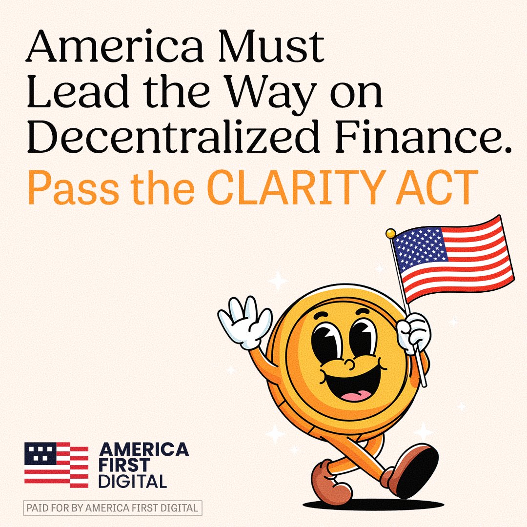 a1stdigital's tweet photo. The future of decentralized finance should be built in America. Congress must keep fighting for U.S. crypto dominance by keeping innovation on American soil and passing the CLARITY Act to secure America’s leadership in the future of finance. https://t.co/fZKPuTiSWb