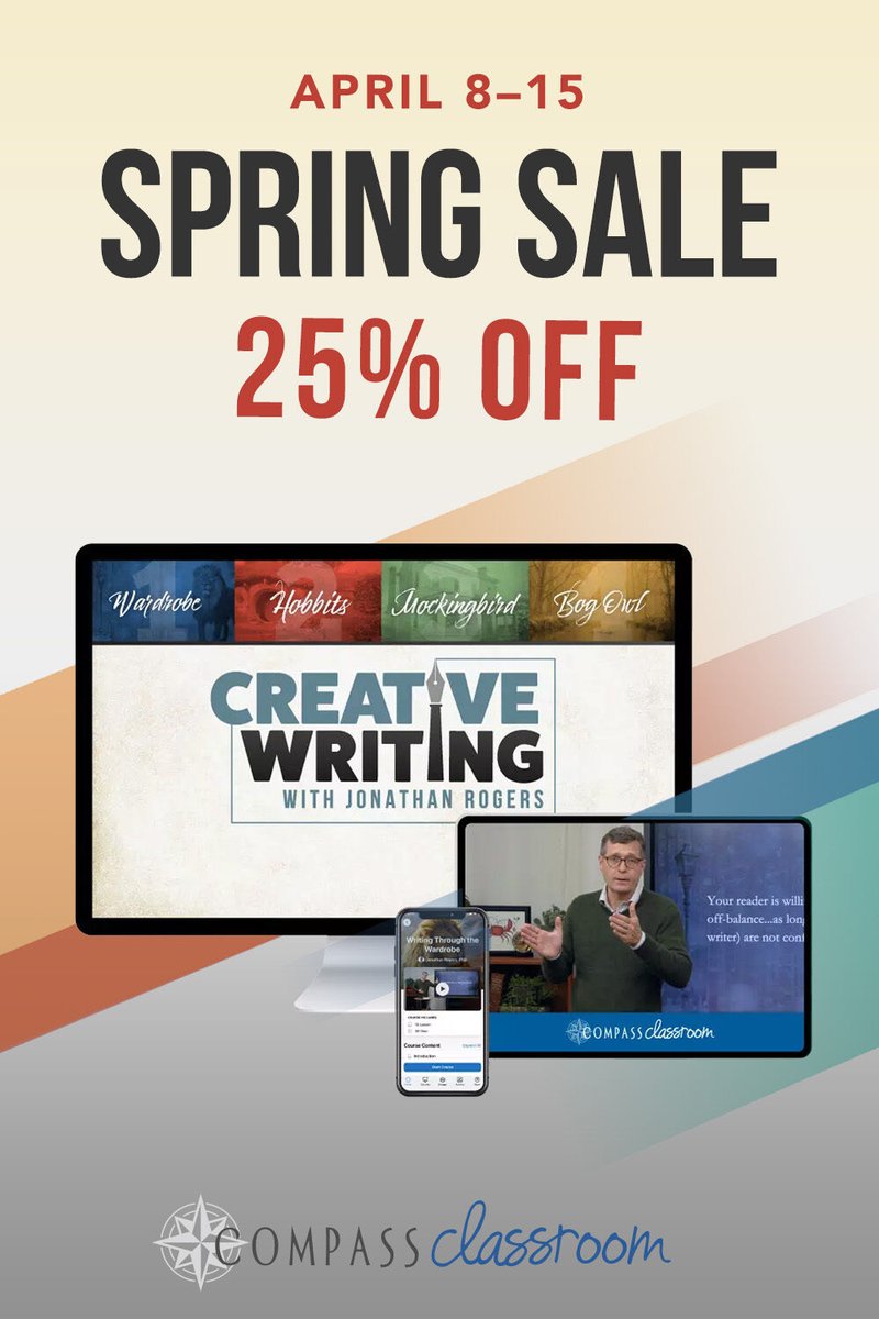 Use code SPRING25 to save 25% off Creative Writing Complete Set during our Spring Sale! Jonathan Rogers teaches writing through 4 great novels -- Narnia The Hobbit Mockingbird and Bog Owl. 70 lessons 1 full HS credit. compassclassroom.com/shop/product/c…