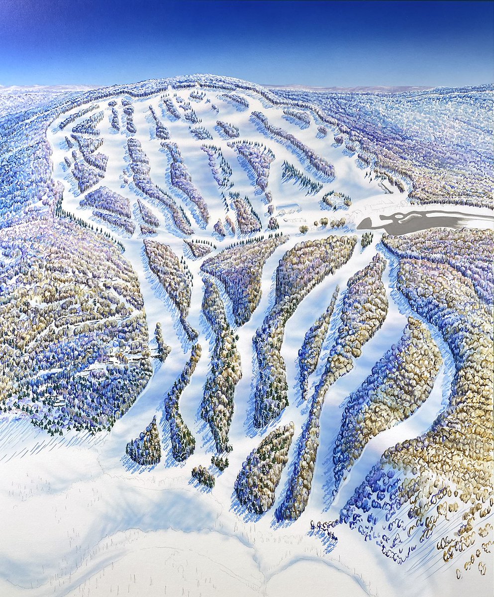 RadSmithSki's tweet photo. We’ve finally got a parking lot painted so skiers and snowboarders can enjoy turns on Montage Mountain!  I’m using more vivid colors in the foreground to contrast with the slightly less saturated hues I used to paint the mountaintop.

#Skiing #MontageMtn #SKITHEEAST https://t.co/IRlshsBPIN