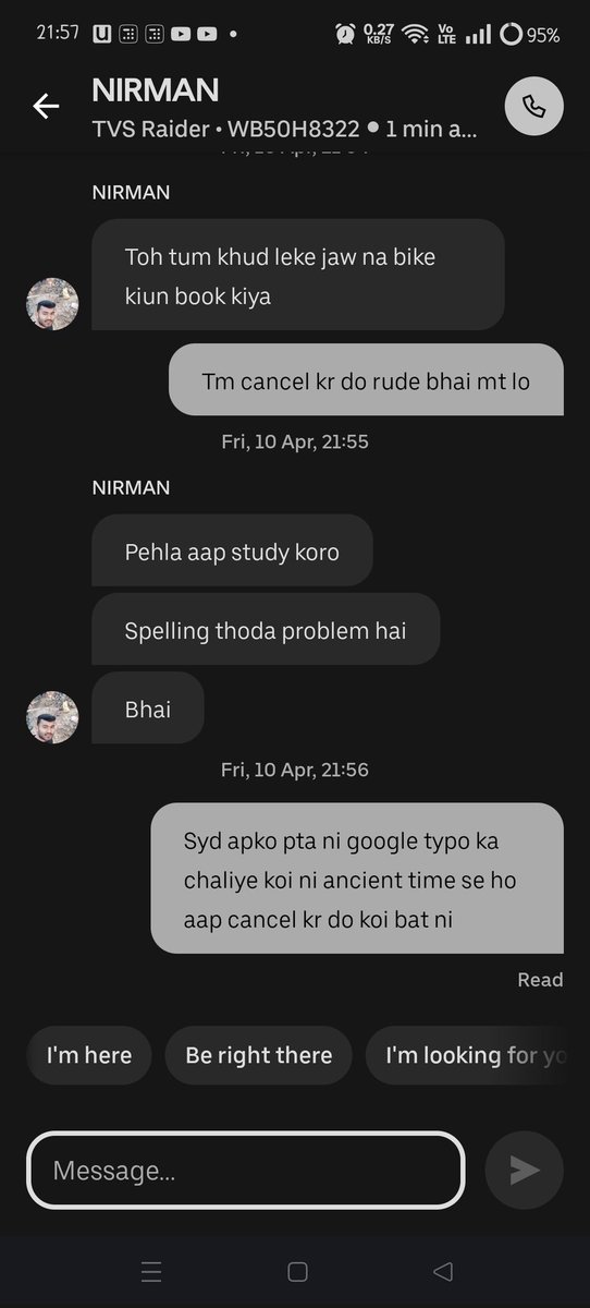 sonurishav60's tweet photo. @Uber @jagograhakjago
This is what your driver tells firstly to pay more and when denied see ur driver words, very bad experience https://t.co/5uiLSWpR0I