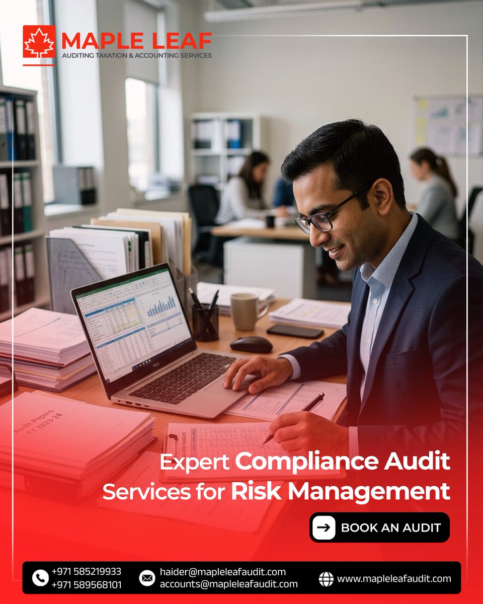 mapleleafaudit_'s tweet photo. Expert Compliance Audit Services for Risk Management

Contact us:
🌐 https://t.co/Ug5FBhs3yF
📧 accounts@mapleleafaudit.com
📞 +971585219933 
📧 accounts@mapleleafaudit.com
📞 +971589568101 

#MapleLeafAudit #ComplianceAudit #RiskManagement #AuditServices #BusinessCompliance https://t.co/gA9oiHVKFI