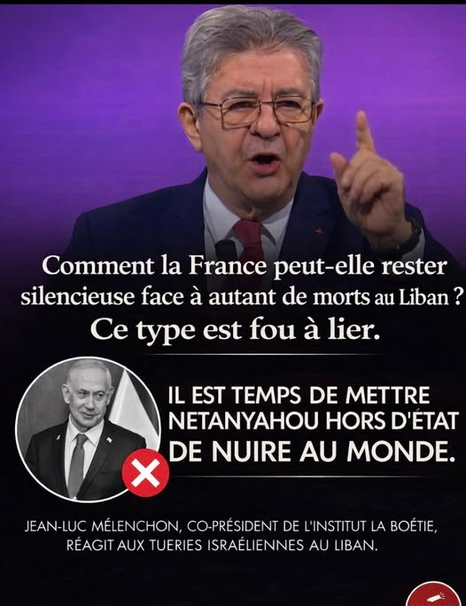 Netanyahou n’a aucune volonté de paix : il ne connaît que la guerre.
De Gaza au Liban, les destructions s’enchaînent et les morts se comptent par milliers. Le Moyen-Orient est plongé dans le chaos.
Et pendant ce temps, combien osent vraiment parler ? 
<a href="/JLMelenchon/">Jean-Luc Mélenchon</a>