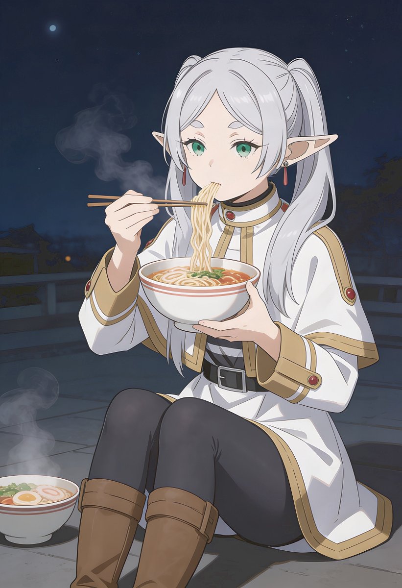 フリーレン 「こっそり食べるラーメンは格別」|pico wanのイラスト