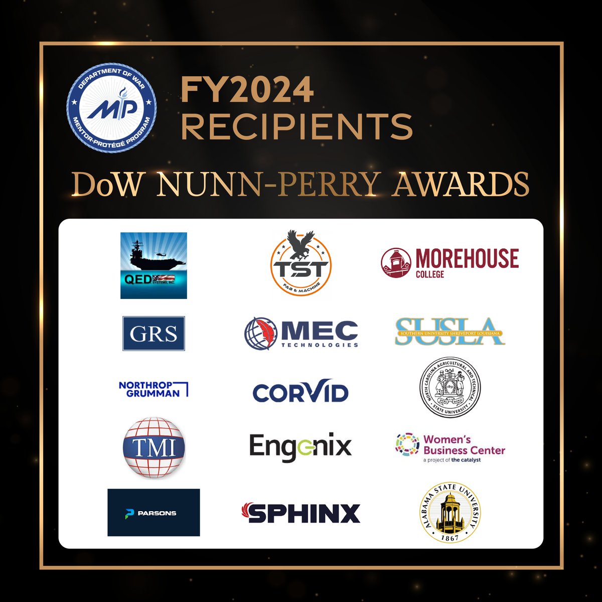 BusinessDefense's tweet photo. #DoW Mentor-Protege Program honored FY24 &amp; FY25 Nunn-Perry Award nominees &amp; recipients at #MPP26, recognizing standout partnerships strengthening the #DIB. 

Don’t miss the incredible stories of how #smallbiz are making a real impact: https://t.co/8lAHdoU4Gt https://t.co/qJ0iAMB9gX