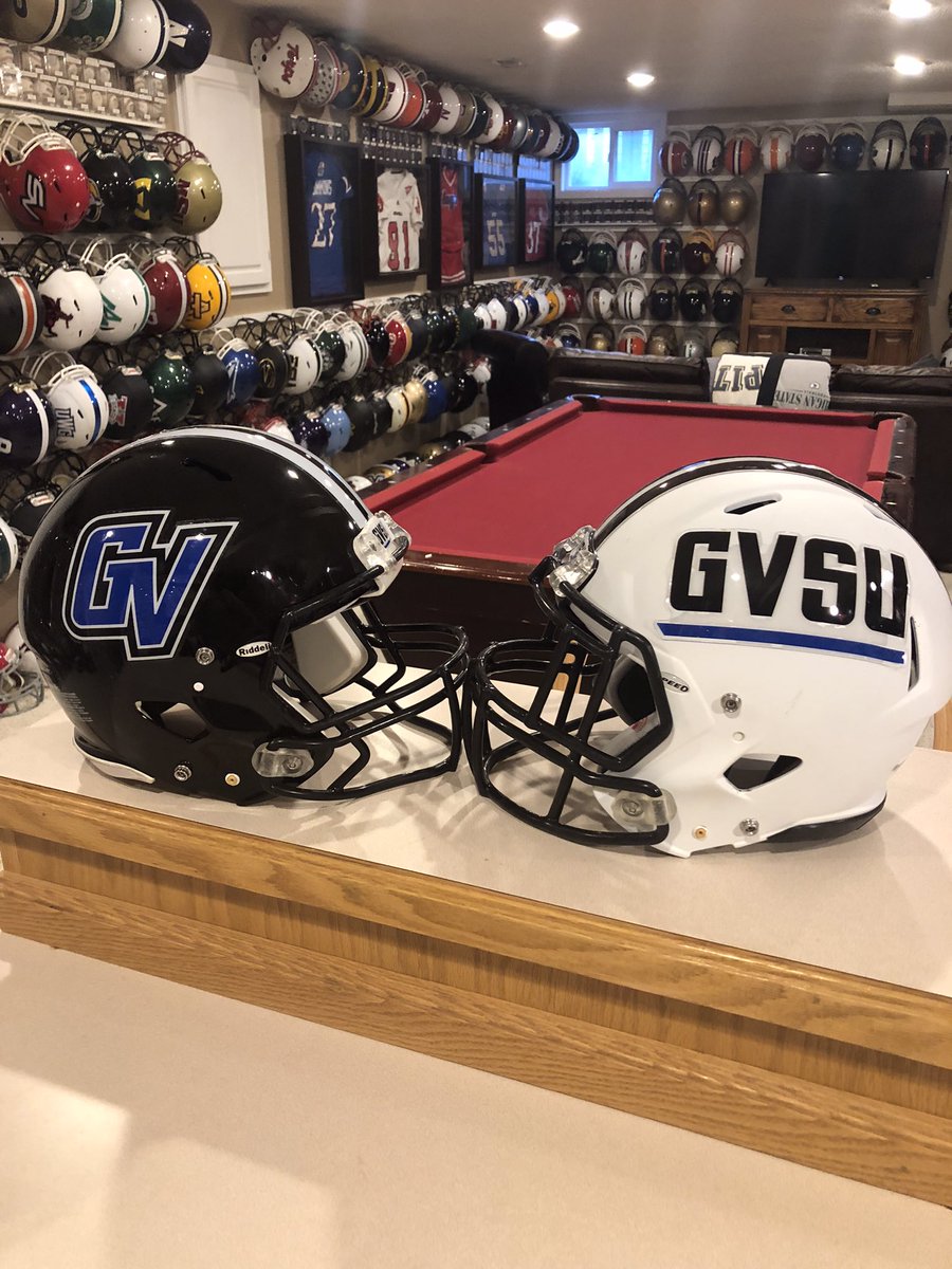 JerryQuickel's tweet photo. Helmet of the day #73! Grand Valley State Lakers! @gvsufootball plays @D2Football out of the @GLIACsports in Allendale Michigan! @CoachWooster leads the way for the 4 time D2 Champions, one of the best environments in all of D2! @d2fbspotlight @CFBHome https://t.co/Oj8hqLhhlx