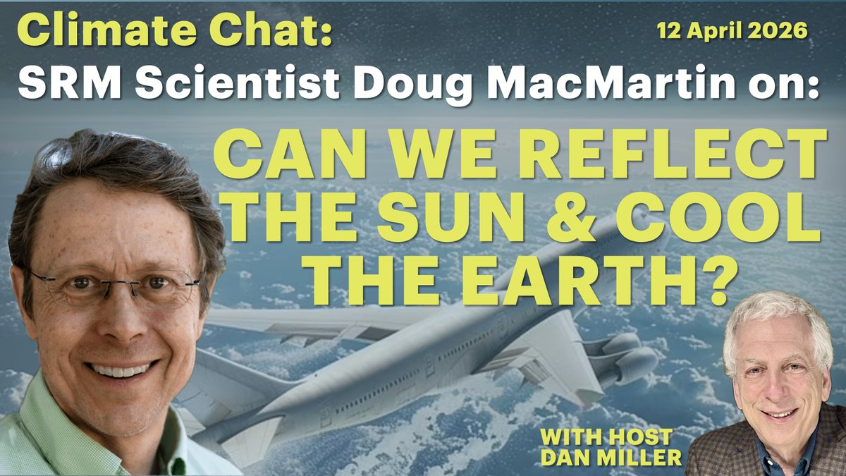 danmiller999's tweet image. Sunday 4/12 at 10am PT on Climate Chat: Can We Reflect the Sun &amp;amp; Cool the Earth? with #SRM Scientist @DougMacMartin. On YouTube &amp;amp; LinkedIn. Links in 🧵
#Geoengineering #ClimateChange
@LeonSimons8 @drivingmzstacey @radsci