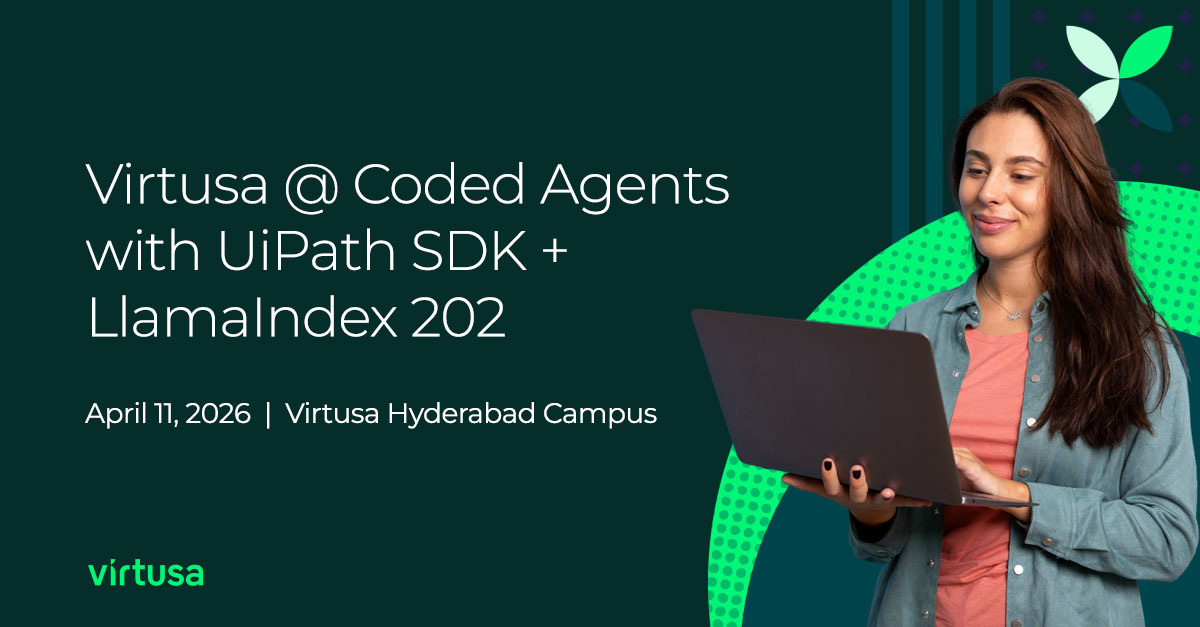 VirtusaCorp's tweet image. Live-building Coded Agents at Virtusa! See hands-on integration of UiPath SDK &amp;amp; LlamaIndex frameworks for real-world Agentic AI orchestration. 

Essential technical depth for CIOs, CTOs, &amp;amp; Transformation Leaders.

#AgenticAI #IntelligentAutomation