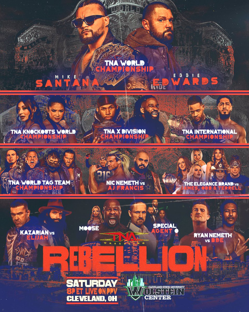 #TNARebellion is TOMORROW LIVE on PPV and TNA+ from the Wolstein Center in Cleveland, Ohio. You can use the code REBELLION26 to save a best ever 25% on a TNA+ VIP annual subscription! 

Subscribe now HERE: watch.tnawrestling.com/purchase?licen…
