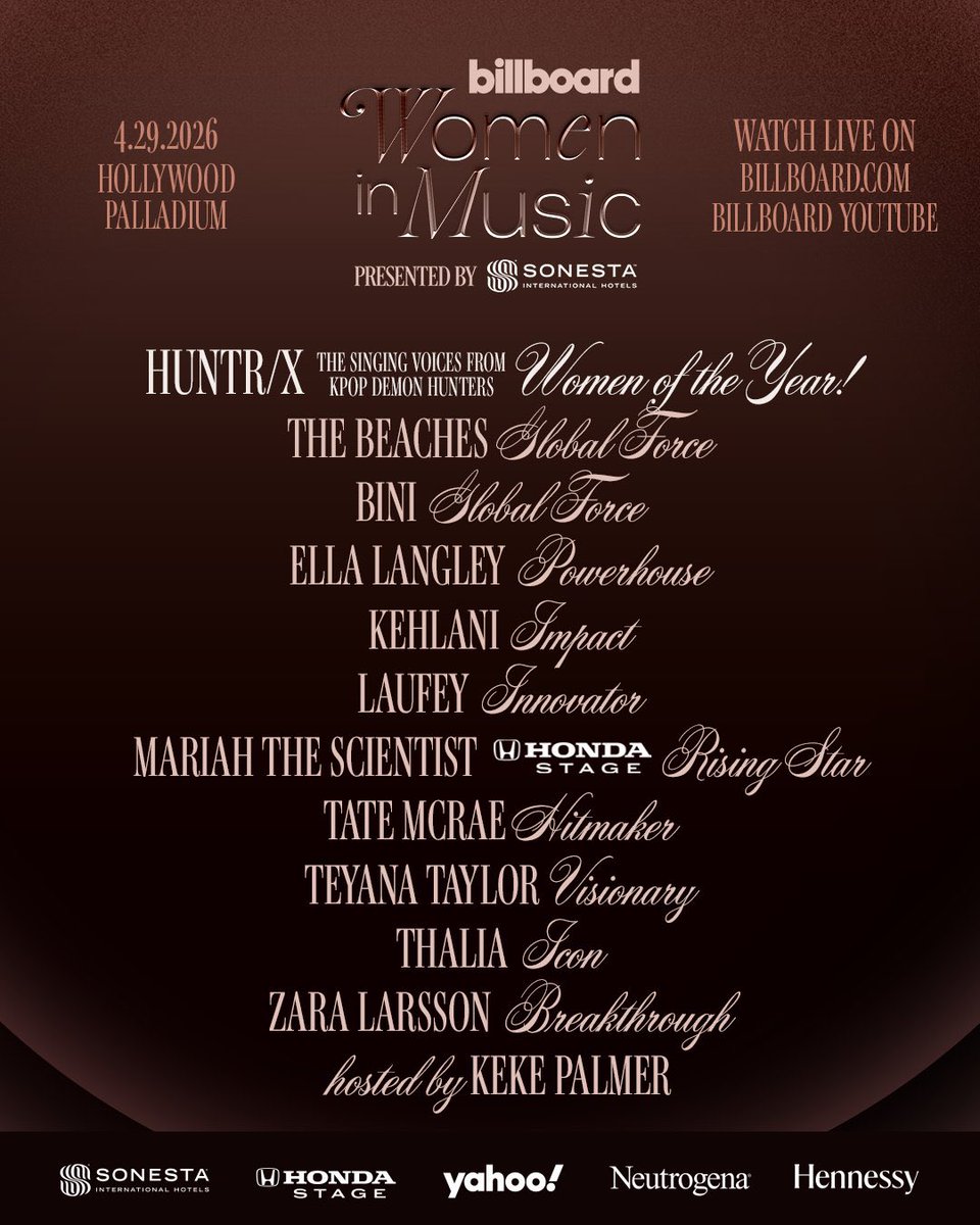 mjfelipe's tweet image. THIS JUST IN: Hours before their Coachella debut, Billboard US just announced that BINI will be given the GLOBAL FORCE AWARD on their annual 'Women in Music' event. 

BINI will grace the event on April 29 and other outstanding women attending include Kehlani, Thalia, Zara