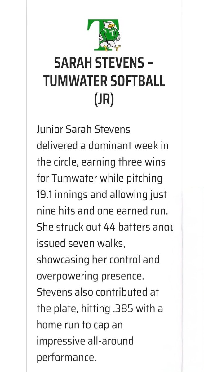 SStevens2027's tweet photo. So honored to be named @wiaawa Athlete of the Week !!
#LeftyPitcher
#LeftyPower
#Softball
@NWBulletsSB @tumh2ofastpitch @THSTBirds @SoftballDown @LineDsoftball @D1Softball @ExtraInningSB @TopPreps @DfwSho @TOP_D1RECRUITS @gatorjack72 @CoastRecruits @SBRRetweets @scan1ansports @SunilSportsNews @SoftbalAmerica @MaxPreps @sportrendz_shop @AScholarsBrand @YAthletesF @5StarEliteSB