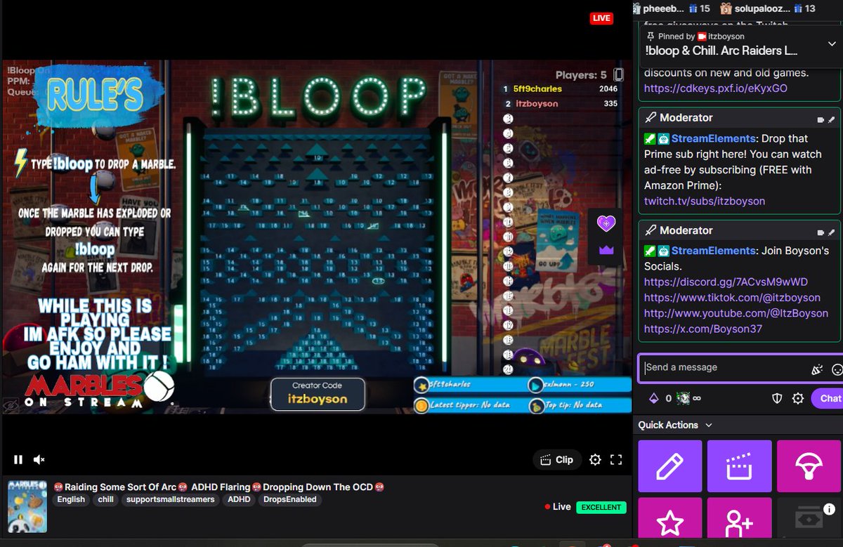 Boyson37's tweet image. marbles &amp;amp; Chill, Arc Raiders Later one viewer is still support twitch.tv/itzboyson #twitchgamer