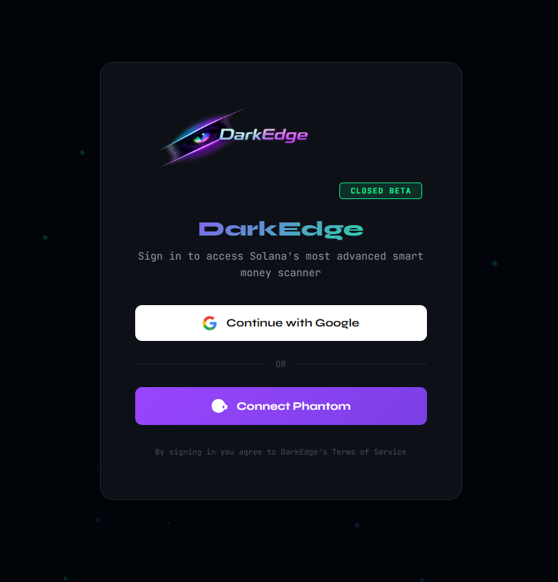DarkEdge_sol's tweet photo. New wave unlocked.  

If you signed up for the DarkEdge beta — check your access. 

 Spots don't stay open long.  🕵️ https://t.co/NZQfwEXHOD