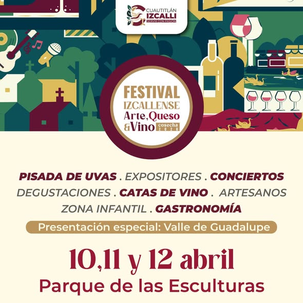 CorresponsalsMX's tweet image. ojo: aún no acaban las #vacaciones 🗓️
Aprovecha los ultimos días y visita 👇
#CuautitlánIzcalli  que invita al🥳 festival Arte, Queso &amp;amp; Vino Cosecha 2026🍷 habrá artistas y más en el Parque de las Esculturas.
Unica muestra de #Edomex donde habrá degustaciones, catas, gastronomía,