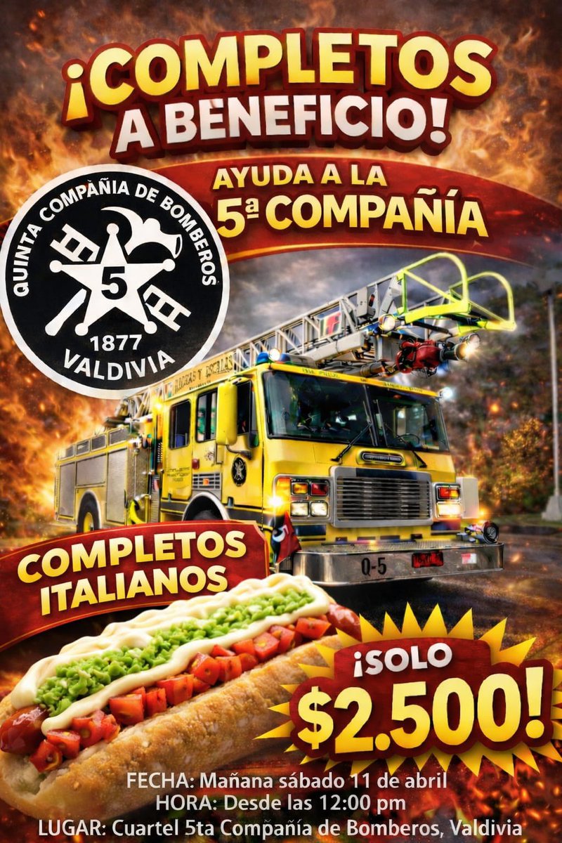Mañana no se cocina, se ayuda a Bomberos!
#valdiviacl 
RT