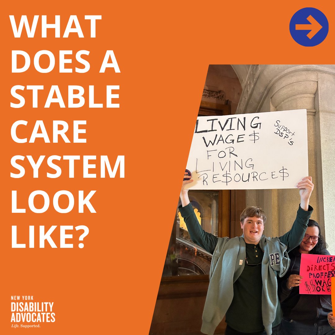 NYDisabilityAdv's tweet image. What does a stable care system look like? Consistent staff, dependable services, livable wages, and sustained funding. New York must continue to invest in the I/DD community and workforce consistently.

#InvestInMe #InvestInUs