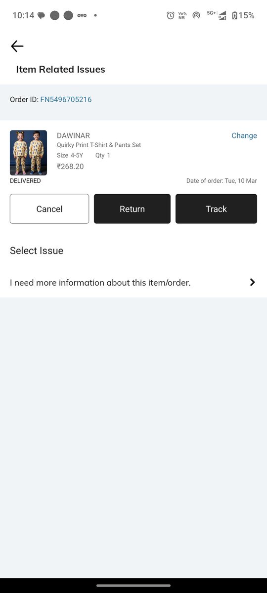 _amarranjan's tweet photo. I ordered a T-shirt &amp; pants set from Ajio on 10 March. I raised return  3–4 times, but every time the delivery boy cancels the pickup. Today is 10 April—very poor service. @AJIOLife @AjioCares https://t.co/nJ1TuuQ9PC