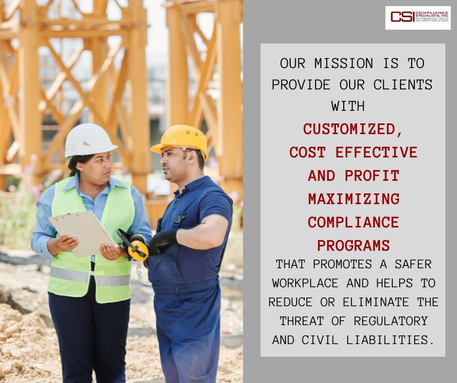csi_1995's tweet image. Whether hired to perform a specific safety or environmental training class, updating a specific program or policy, updating a permit application or negotiating with regulators for favorable conditions, CSI   stands ready to assist with a wide variety of services. #EHS #HSE