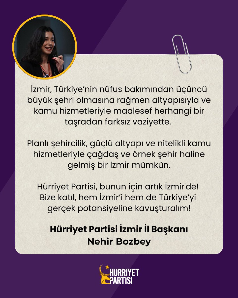Hürriyet Partisi İzmir İl Başkanlığı tweet media