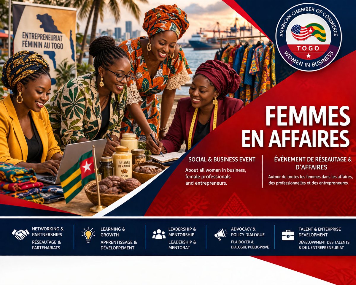 AmChamtg's tweet photo. GRANDE ANNONCE | Initiative Women in Business d’AmCham-Togo
American Chamber of Commerce in Togo est fier de lancer ce qui deviendra le plus grand et le plus influent écosystème dédié aux femmes dans les affaires au Togo. #FemmesEnAffaires #WomenInBusiness #Leadership #Togo https://t.co/I4aSE8Cb0B