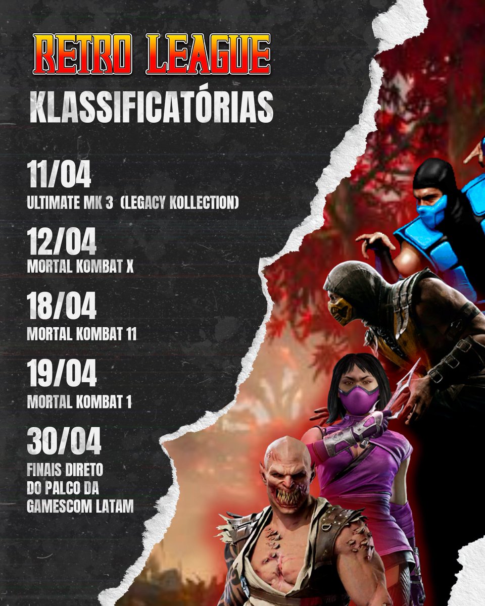 WarnerPlayBR's tweet image. Os klássicos vivem e você pode ser o kampeão deles! Amanhã começa a #RetroLeague, disputa em que você pode kompetir em partidas de #UltimateMortalKombat3, #MortalKombatX, #MortalKombat11 e #MK1!

As klassificatórias acontecem online, com transmissão ao vivo pelos canais Warner